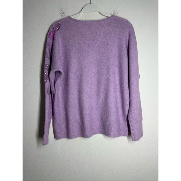 Chico’s Women’s Bohemian Sequin Purple V-Neck  Sweater Size 1/M Wool Blend - Picture 6 of 14